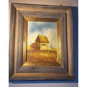 Original Everett Woodson Oil on Canvas Barn Farm Framed Decorative Art Painting